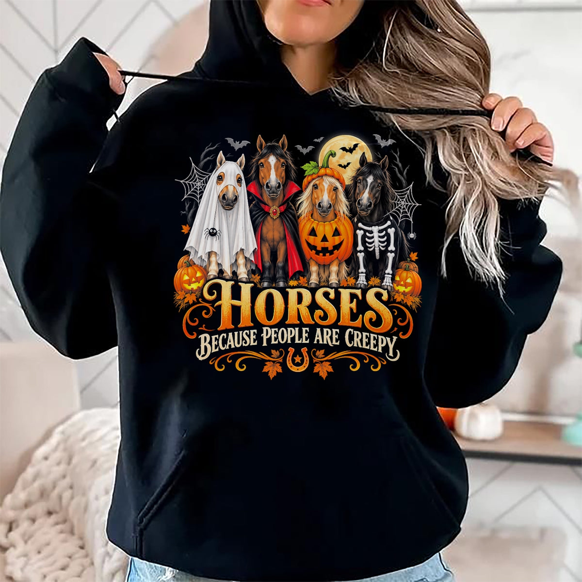 Best Horse Lover Shirt , Funny Horse UnisexT-Shirt/Hoodie/Sweatshirt HLT00 - Horses Because People are Creepy Halloween Horse T-Shirt