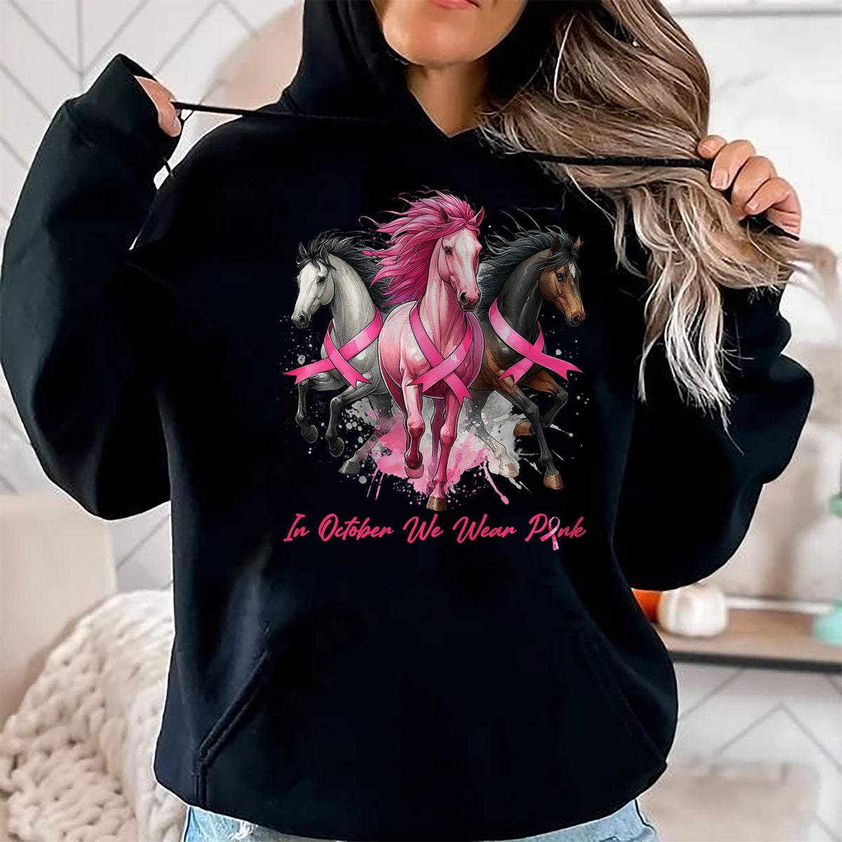 Best Horse Lover Shirt , Funny Horse UnisexT-Shirt/Hoodie/Sweatshirt HLT00 - in October We Wear Pink Horse Breast Cancer Awareness Women T-Shirt