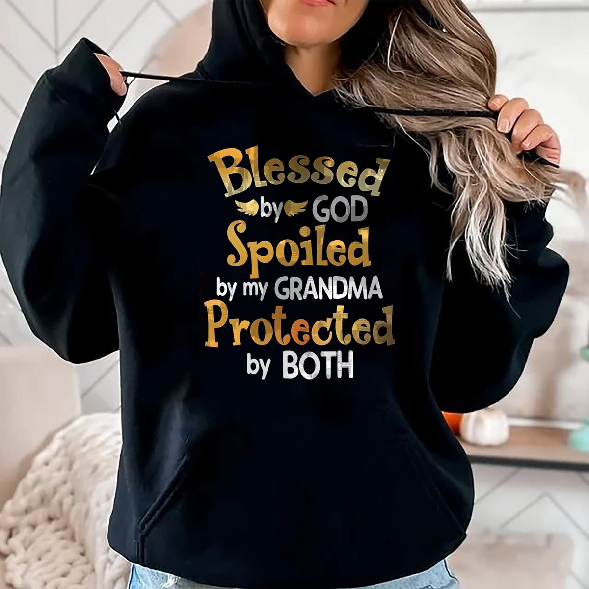 Best Wife Shirt, Wife and Husband Unisex T-Shirt/Hoodie/Sweatshirt HLT00 - Blessed By God Spoiled By My Grandma Grandson Granddaughter T-Shirt (1)