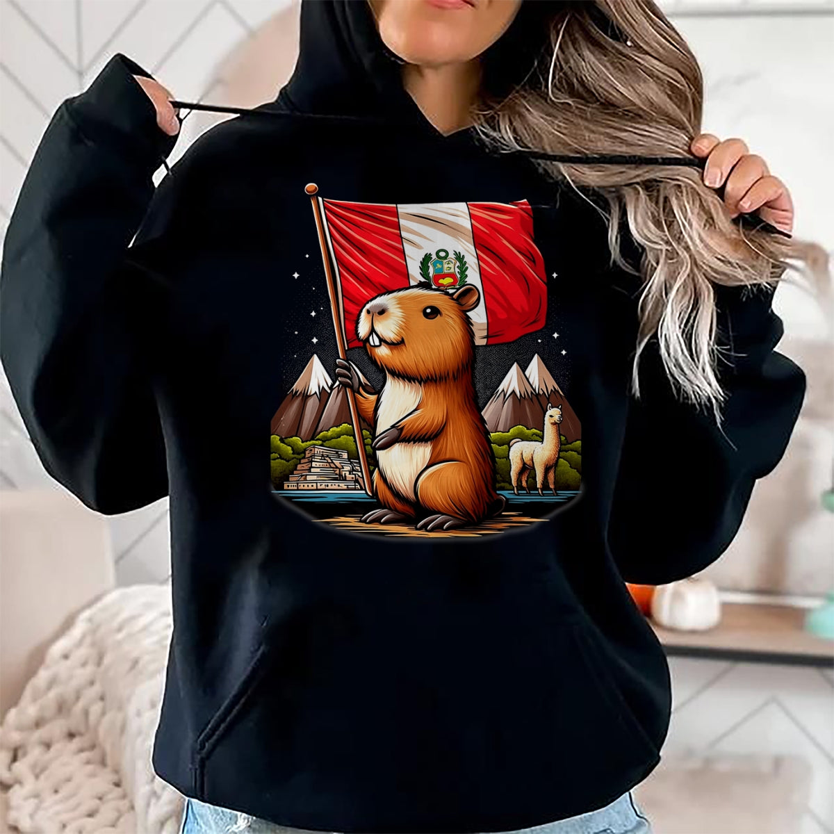 Cute Capybara Shirt, Funny Capybara Unisex T-Shirt/Hoodie/Sweatshirt HLT00 - Peruvian Capybara Peru Flag - Ronsoco Fiestas Patrias T-Shirt