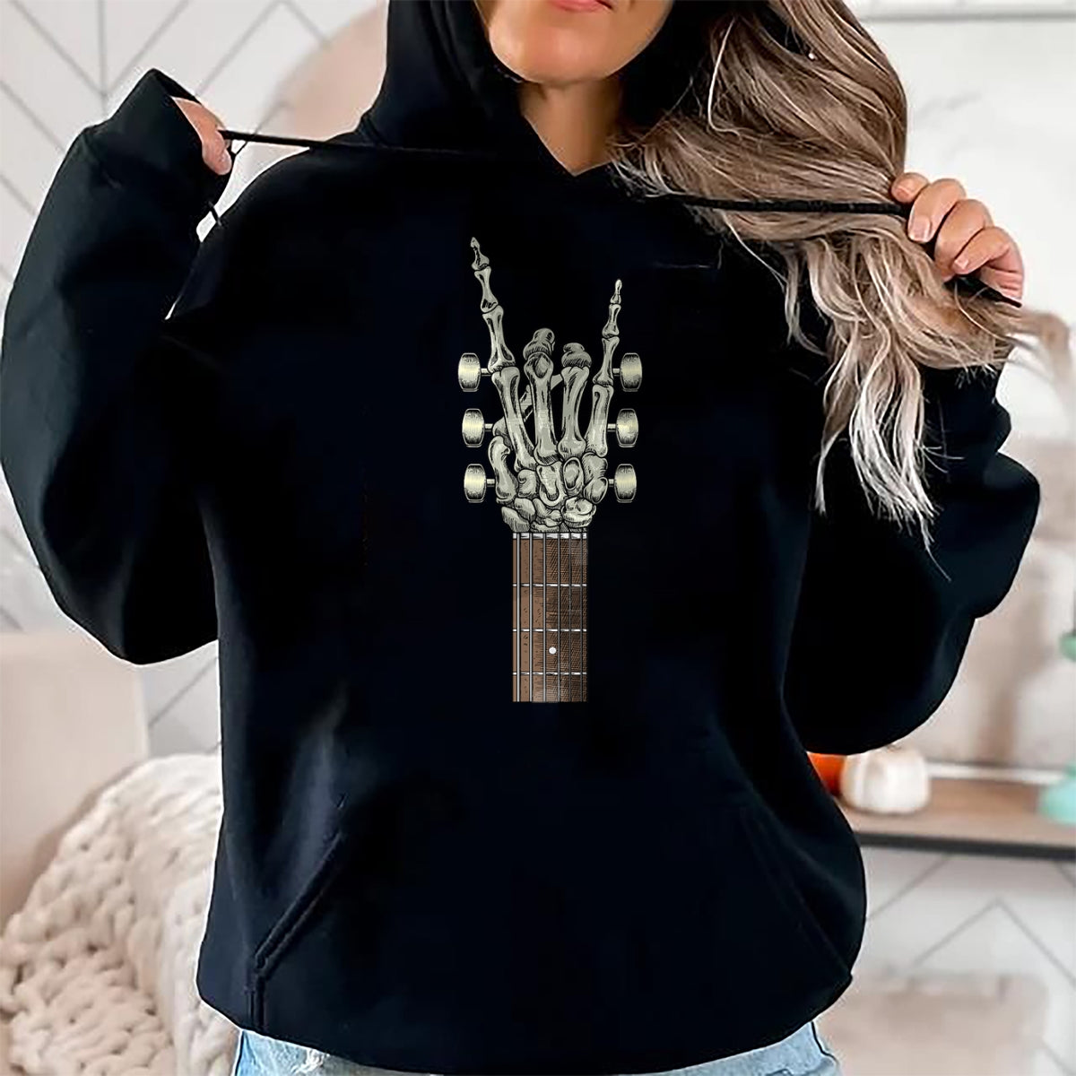 Guitar Lover Shirt, Funny Guitar UnisexT-Shirt/Hoodie/Sweatshirt HLT00 - Rock On Skeleton Hand Guitar Gifts Men Graphic Tee Rock Band T-Shirt