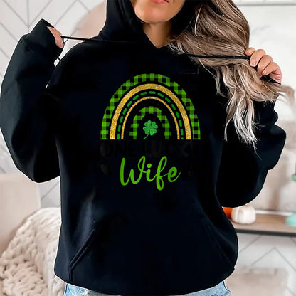 Best Wife Shirt, Wife and Husband Unisex T-Shirt/Hoodie/Sweatshirt HLT00 - Gift for wife T shirt, lucky wife   Womens One Lucky Wife Boho Rainbow St Patricks Day Shamrock Ragl