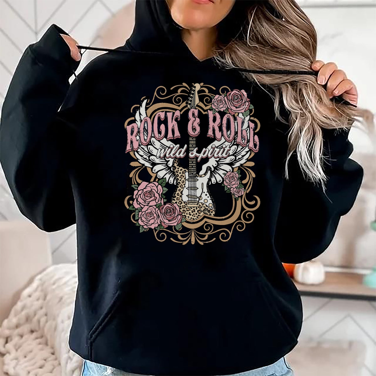 Guitar Lover Shirt, Funny Guitar UnisexT-Shirt/Hoodie/Sweatshirt HLT00 - Vintage Rock n Roll Wild Spirit Lets Rock Guitar Floral T-Shirt