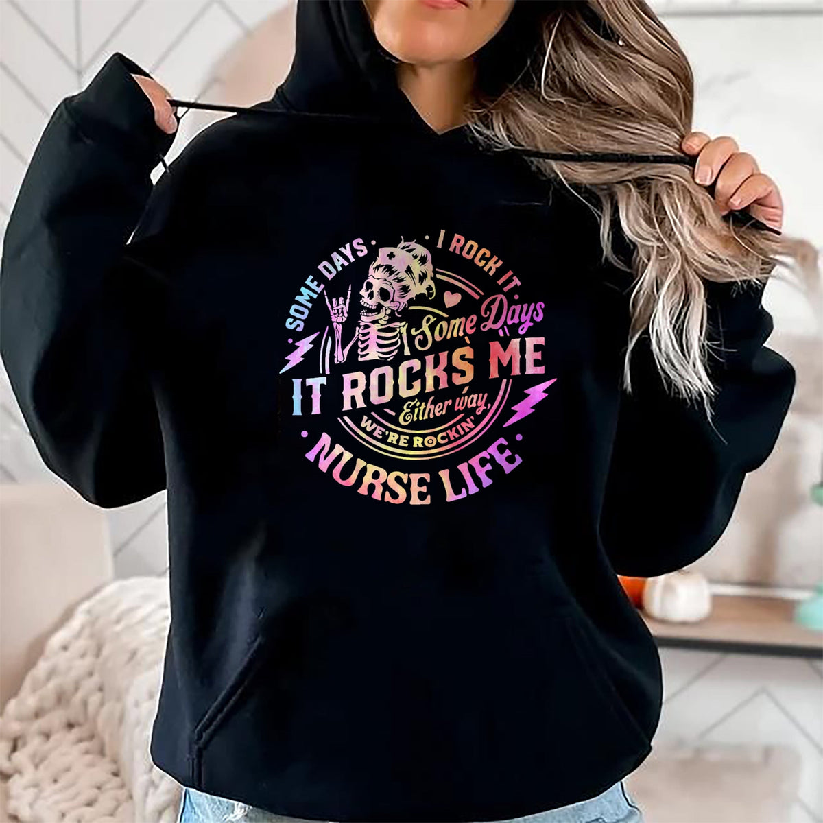 Funny Nurse Shirt, Nurse Unisex T-Shirt/Hoodie/Sweatshirt HLT00 - Tie Dye Some Days I Rock It Some Days It Rocks Me Nurse Life T-Shirt (1)