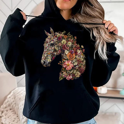 Best Horse Lover Shirt , Funny Horse UnisexT-Shirt/Hoodie/Sweatshirt HLT00 - Horse Lover Gifts Floral Horse T-Shirt - Unisex-Adult, Classic Fit, Black, Small, Short Sleeve, Cott