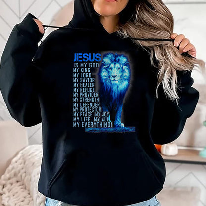 Christian Tee, Christian Faith Unisex T-Shirt/Hoodie/Sweatshirt HLT00 - Lion Christian Jesus Is My God King, Lord, and Savior T-Shirt