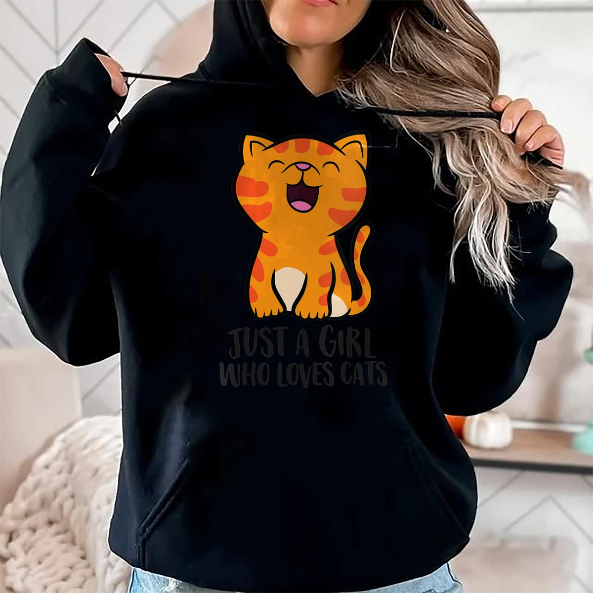Cat Love Shirt, Funny Cat Lover Gift UnisexT-Shirt/Hoodie/Sweatshirt HLT00 - Womens Just a Girl Who Loves Cats Kitten V-Neck T-Shirt (1)