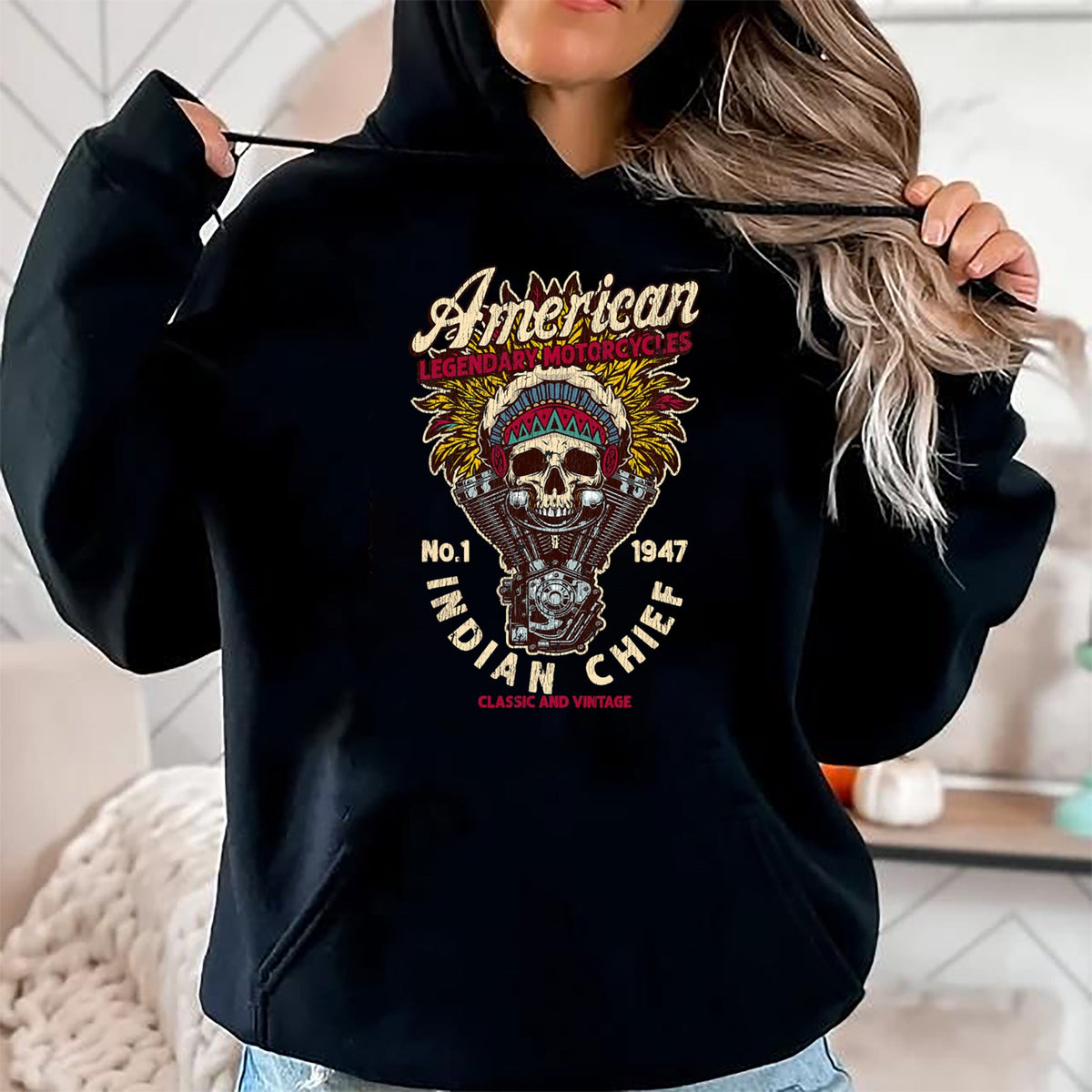 Native American T-Shirts, Vintage Native American Unisex T-Shirt/Hoodie/Sweatshirt HLT00 - Retro Vintage American Motorcycle Indian native Bikers Gift