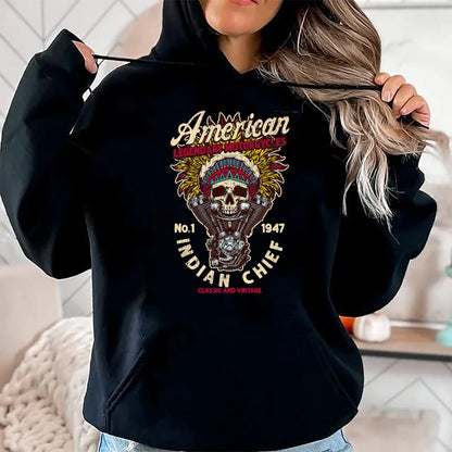 Native American T-Shirts, Vintage Native American Unisex T-Shirt/Hoodie/Sweatshirt HLT00 - Retro Vintage American Motorcycle Indian native Bikers Gift