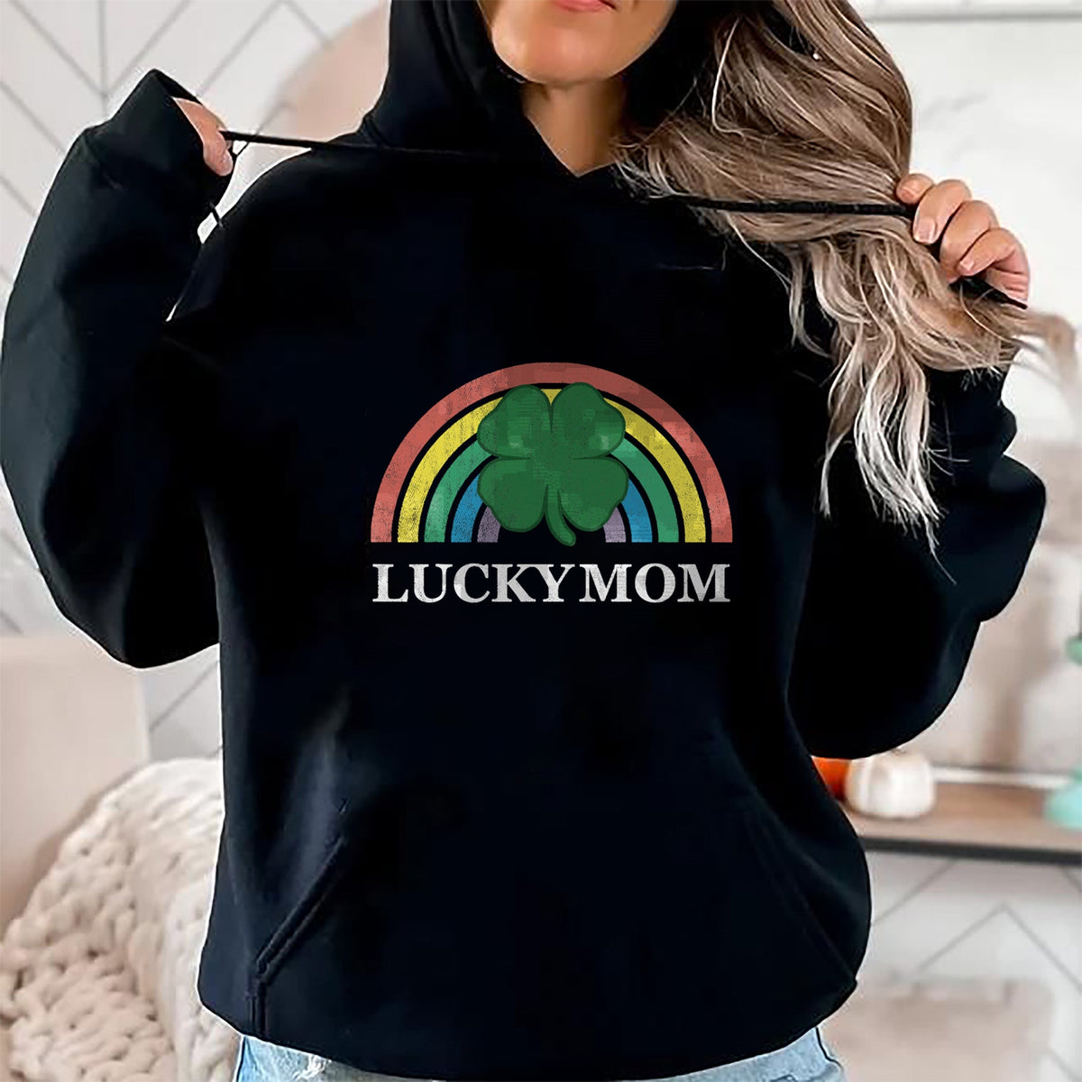 Gift for Mom Shirt, Funny Mom Unisex T-Shirt/Hoodie/Sweatshirt HLT00 - Lucky Mom Shamrock St. Patricks Day Rainbow Saint Paddys T-Shirt