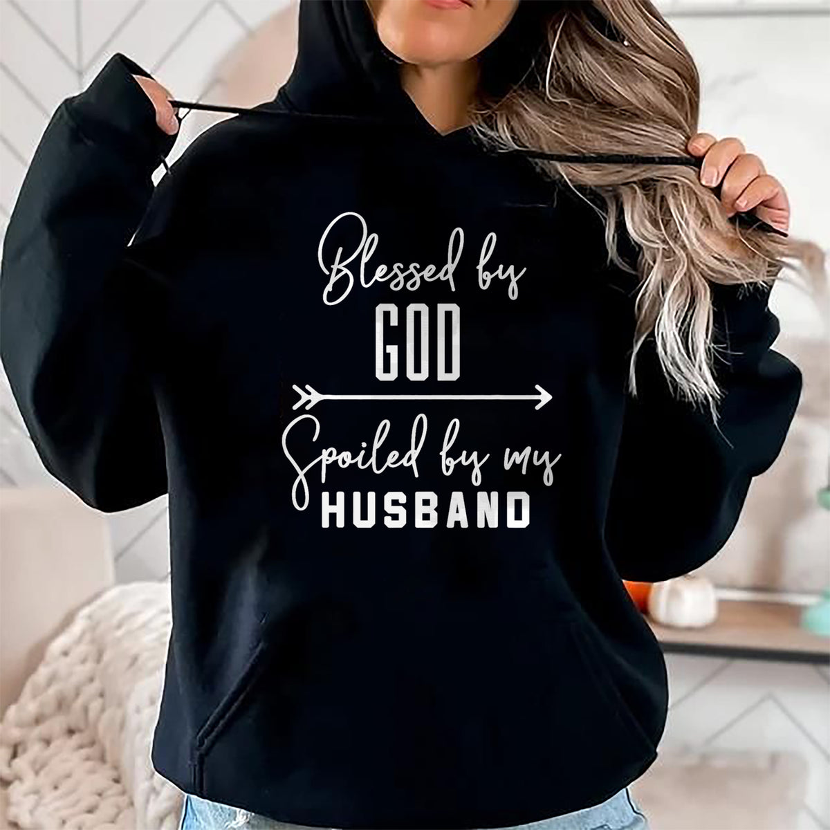Best Wife Shirt, Wife and Husband Unisex T-Shirt/Hoodie/Sweatshirt HLT00 - Gift for wife T shirt, spoiled wife   Funny Wife T-Shirt 'Blessed By God Spoiled By My Husband' T-Sh