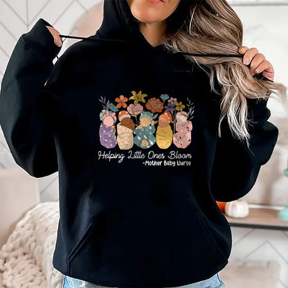 Funny Nurse Shirt, Nurse Unisex T-Shirt/Hoodie/Sweatshirt HLT00 - Groovy Helping Little Ones Bloom Babies Mother Baby Nurse T-Shirt