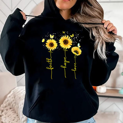 Christian Tee, Christian Faith Unisex T-Shirt/Hoodie/Sweatshirt HLT00 - Christian for Women Sunflower Faith Hope Love T-Shirt