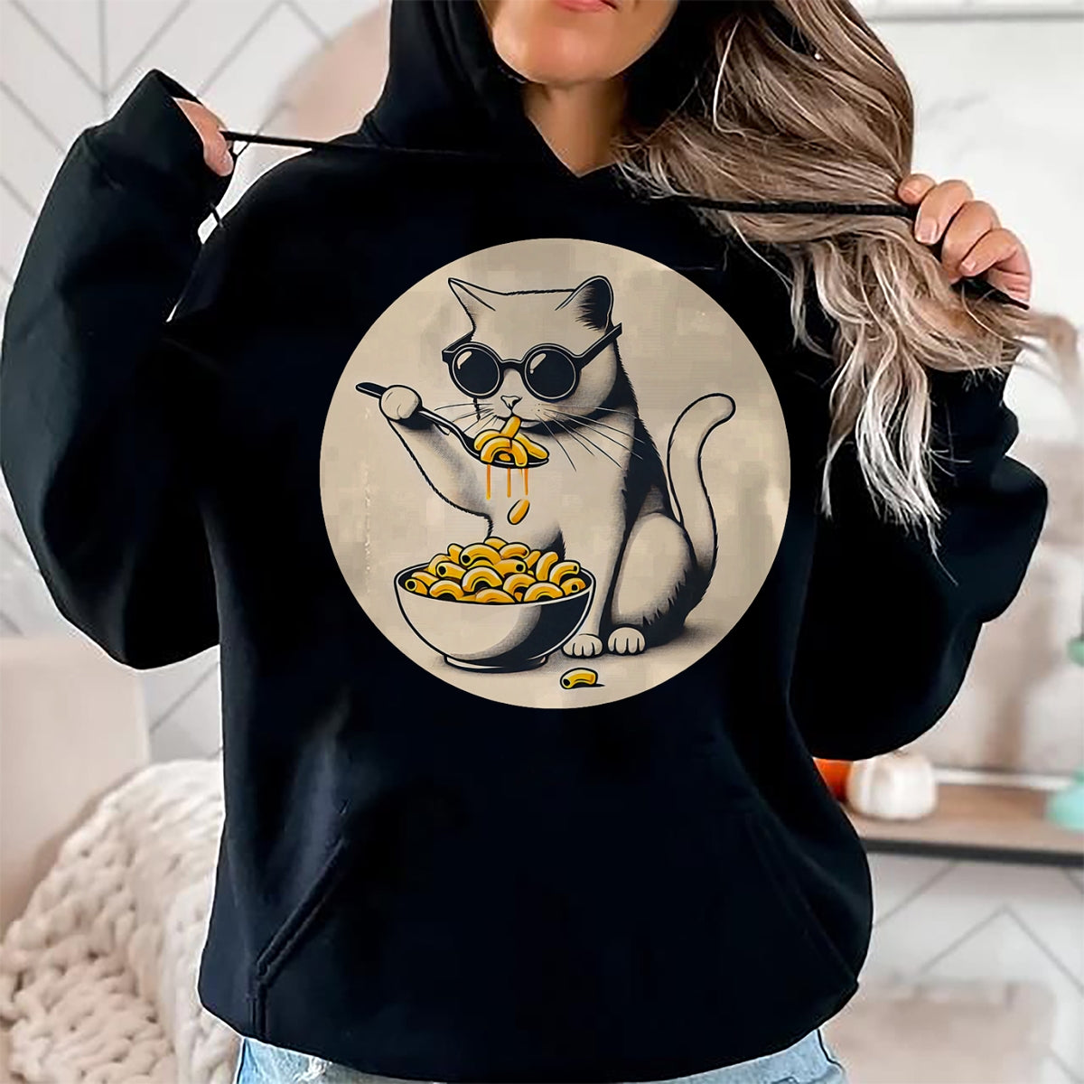 Cat Love Shirt, Funny Cat Lover Gift UnisexT-Shirt/Hoodie/Sweatshirt HLT00 - Cat Eating Mac and Cheese Men Women Girls Kids T-Shirt (1)