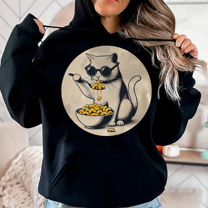 Cat Love Shirt, Funny Cat Lover Gift UnisexT-Shirt/Hoodie/Sweatshirt HLT00 - Cat Eating Mac and Cheese Men Women Girls Kids T-Shirt (1)