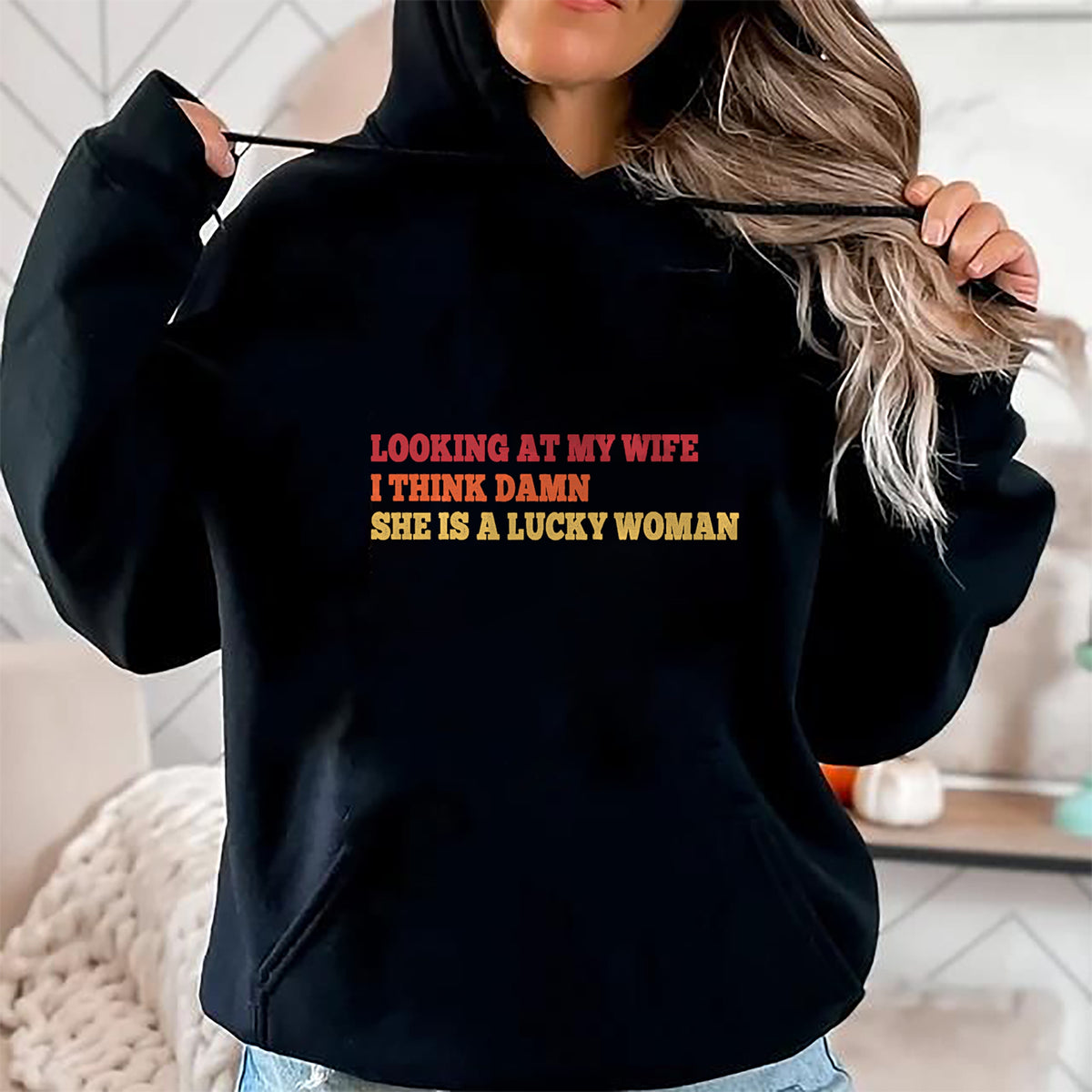 Best Wife Shirt, Wife and Husband Unisex T-Shirt/Hoodie/Sweatshirt HLT00 - Gift for wife T shirt, lucky wife   Looking At My Wife I Think Damn She Is A Lucky Woman Quote T-Shi (1)