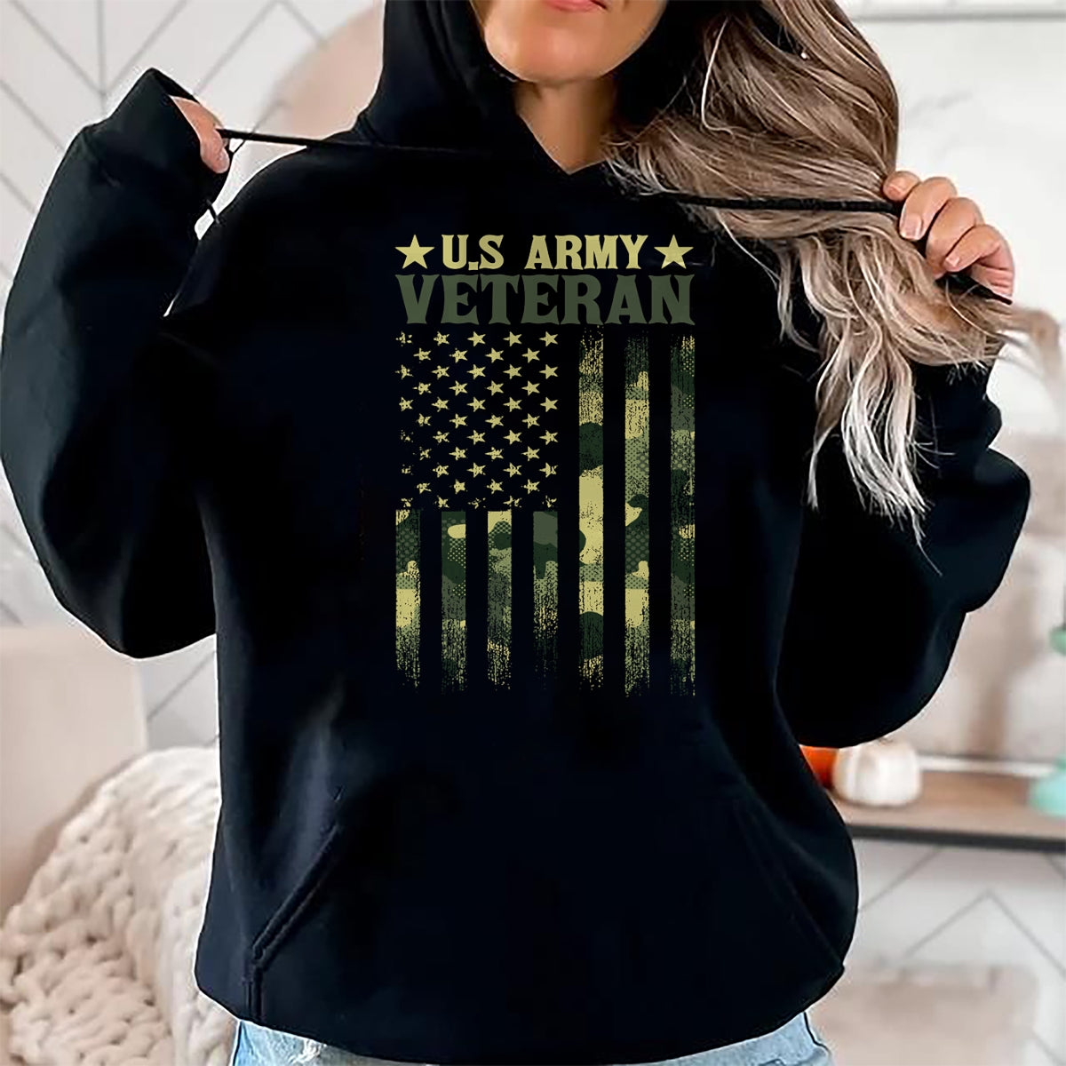 Proud Veteran Shirt, Funny Veteran UnisexT-Shirt/Hoodie/Sweatshirt HLT00 - US Army Veteran Patriotic Military Camouflage American Flag Long Sleeve T-Shirt