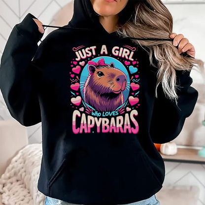 Cute Capybara Shirt, Funny Capybara Unisex T-Shirt/Hoodie/Sweatshirt HLT00 - Just a Girl who Loves Capybaras T-Shirt (2)