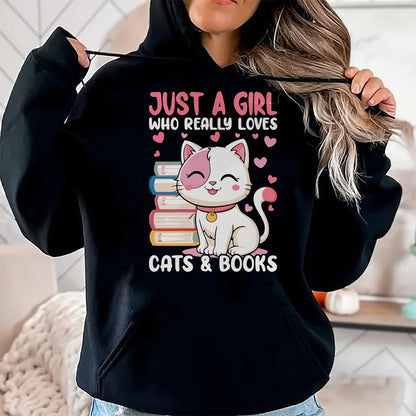 Cat Love Shirt, Funny Cat Lover Gift UnisexT-Shirt/Hoodie/Sweatshirt HLT00 - Girl Who Loves Cats and Books Cute T-Shirt