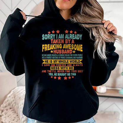 Best Wife Shirt, Wife and Husband Unisex T-Shirt/Hoodie/Sweatshirt HLT00 - Sorry i am Already Taken By a Freaking Awesome Husband Xmas T-Shirt (2)