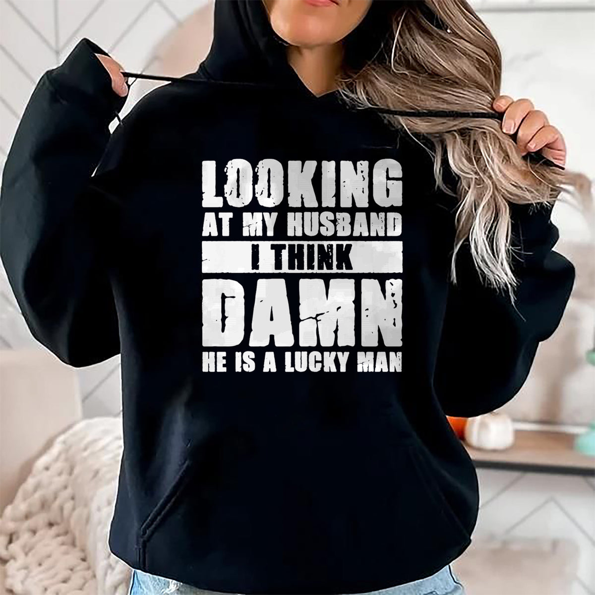 Best Wife Shirt, Wife and Husband Unisex T-Shirt/Hoodie/Sweatshirt HLT00 - Gift for wife T shirt, lucky wife   He is a Lucky Husband - Anniversary Gift - Man & Wife Premium T-