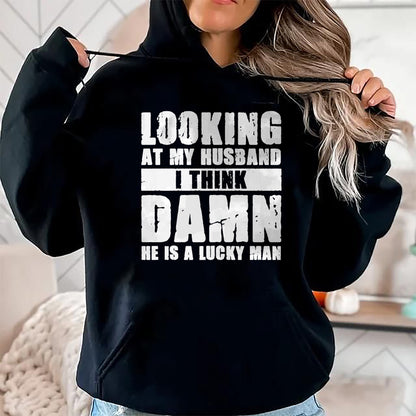Best Wife Shirt, Wife and Husband Unisex T-Shirt/Hoodie/Sweatshirt HLT00 - Gift for wife T shirt, lucky wife   He is a Lucky Husband - Anniversary Gift - Man & Wife Premium T-