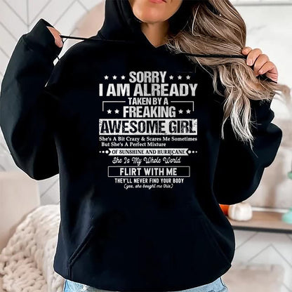 Best Wife Shirt, Wife and Husband Unisex T-Shirt/Hoodie/Sweatshirt HLT00 - Sorry I'm Already Taken by a Freaking Awesome Girl Husband T-Shirt
