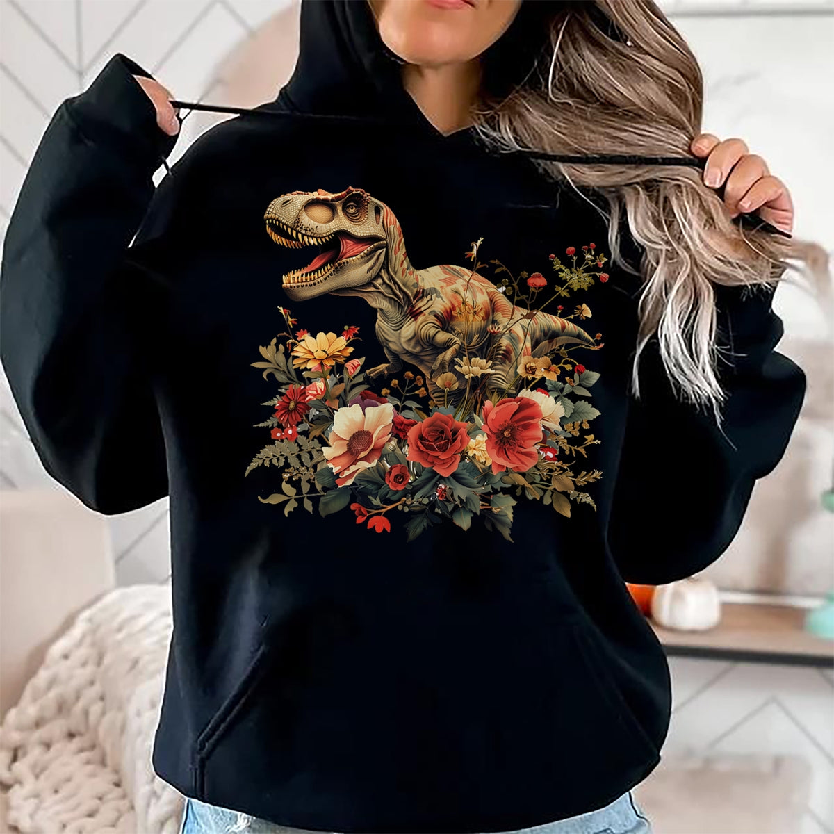 Best Dinosaur Lover Shirt, Funny Dinosaur UnisexT-Shirt/Hoodie/Sweatshirt HLT00 - Dinosaur Dino Trex Floral Flower Graphic T-Shirt
