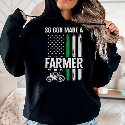 Best Farmer Life Shirt, Funny Farmer UnisexT-Shirt/Hoodie/Sweatshirt HLT00 - Patriotic American Flag Tractor So God Made A Farmer Long Sleeve T-Shirt