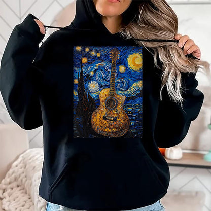 Guitar Lover Shirt, Funny Guitar UnisexT-Shirt/Hoodie/Sweatshirt HLT00 - Acoustic Guitar Van Gogh Starry Night T-Shirt