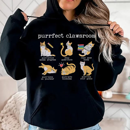 Cat Love Shirt, Funny Cat Lover Gift UnisexT-Shirt/Hoodie/Sweatshirt HLT00 - Purrfect Clawsroom Puns Cat Lover Teacher Classroom Student T-Shirt