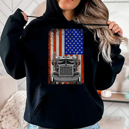 Best Truck Driver Life Shirt, Funny Trucker UnisexT-Shirt/Hoodie/Sweatshirt HLT00 - US American Flag Semi Truck Driver T-Shirt (4)
