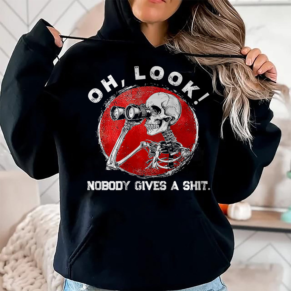 Best Thanksgiving Family Shirt , Funny Thanksgiving UnisexT-Shirt/Hoodie/Sweatshirt HLT00 - Funny Skeleton Oh Look Nobody Gives A Shit Tees T Shirts for Men and Women