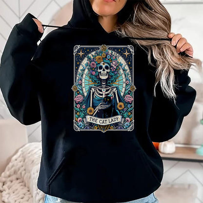 Cat Love Shirt, Funny Cat Lover Gift UnisexT-Shirt/Hoodie/Sweatshirt HLT00 - The Cat Lady Tarot Card Skeleton Cat Mom Cat Lover T-Shirt