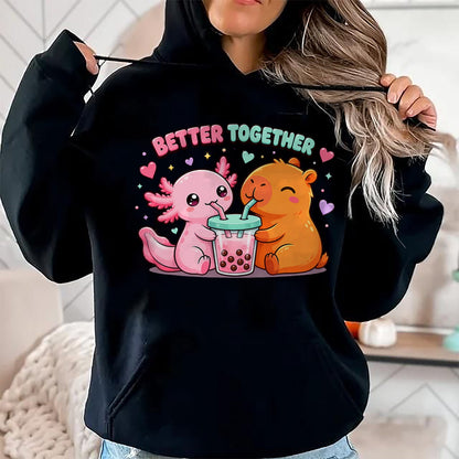 Cute Capybara Shirt, Funny Capybara Unisex T-Shirt/Hoodie/Sweatshirt HLT00 - Cute Capybara and Axolotl Bubble Tea Boba Girls Kawaii Anime T-Shirt (2)
