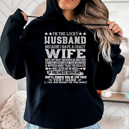 Best Wife Shirt, Wife and Husband Unisex T-Shirt/Hoodie/Sweatshirt HLT00 - Gift for wife T shirt, lucky wife   I Am A Lucky Husband I Have A Crazy Wife Christmas Birthday T-Sh