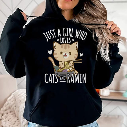 Cat Love Shirt, Funny Cat Lover Gift UnisexT-Shirt/Hoodie/Sweatshirt HLT00 - Just A Girl Who Loves Cats And Ramen T-Shirt