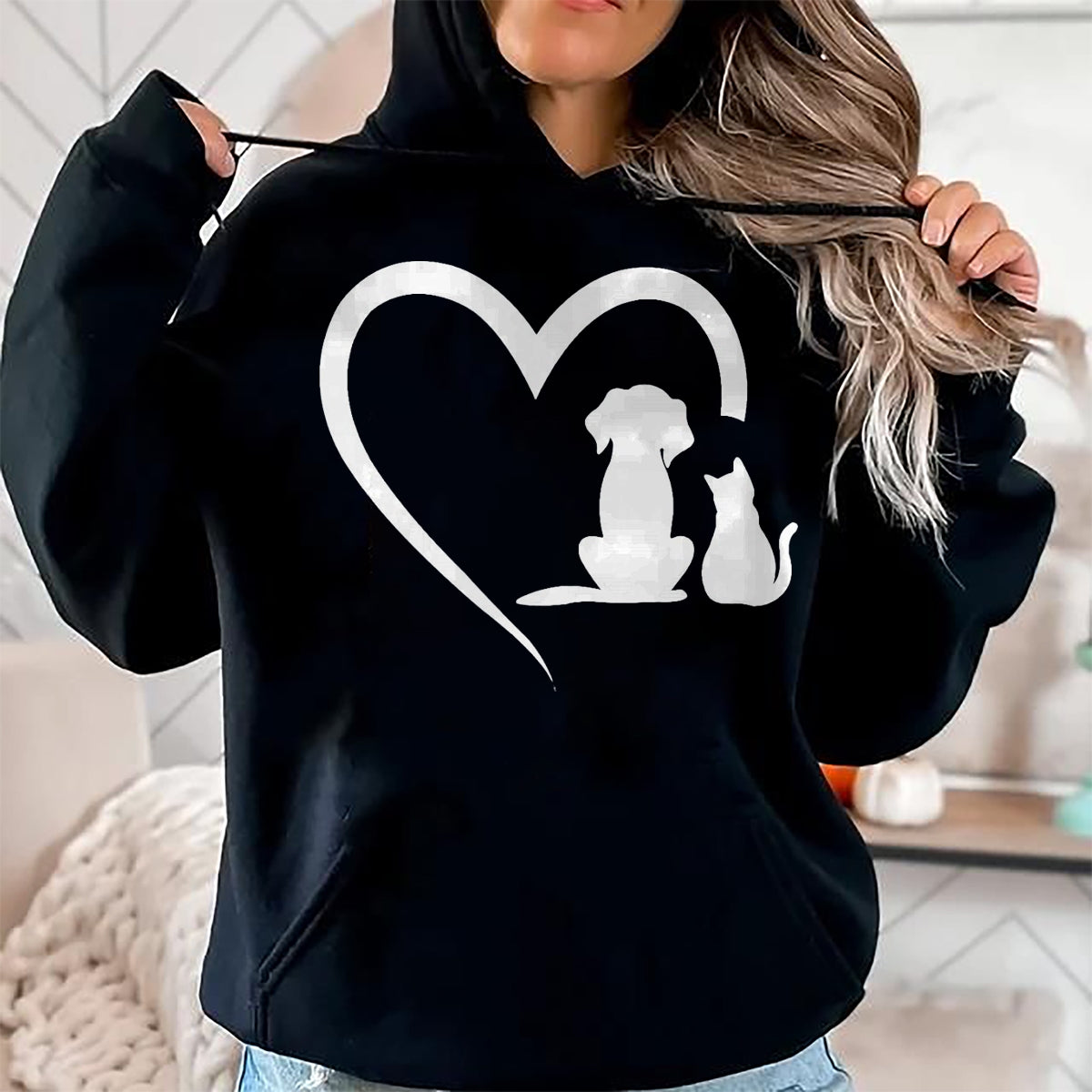 Cat Love Shirt, Funny Cat Lover Gift UnisexT-Shirt/Hoodie/Sweatshirt HLT00 - Dog Puppy and Baby Cat Heart - Animal Dog & Cat Heart T-Shirt, Men, Black, 3X-Large