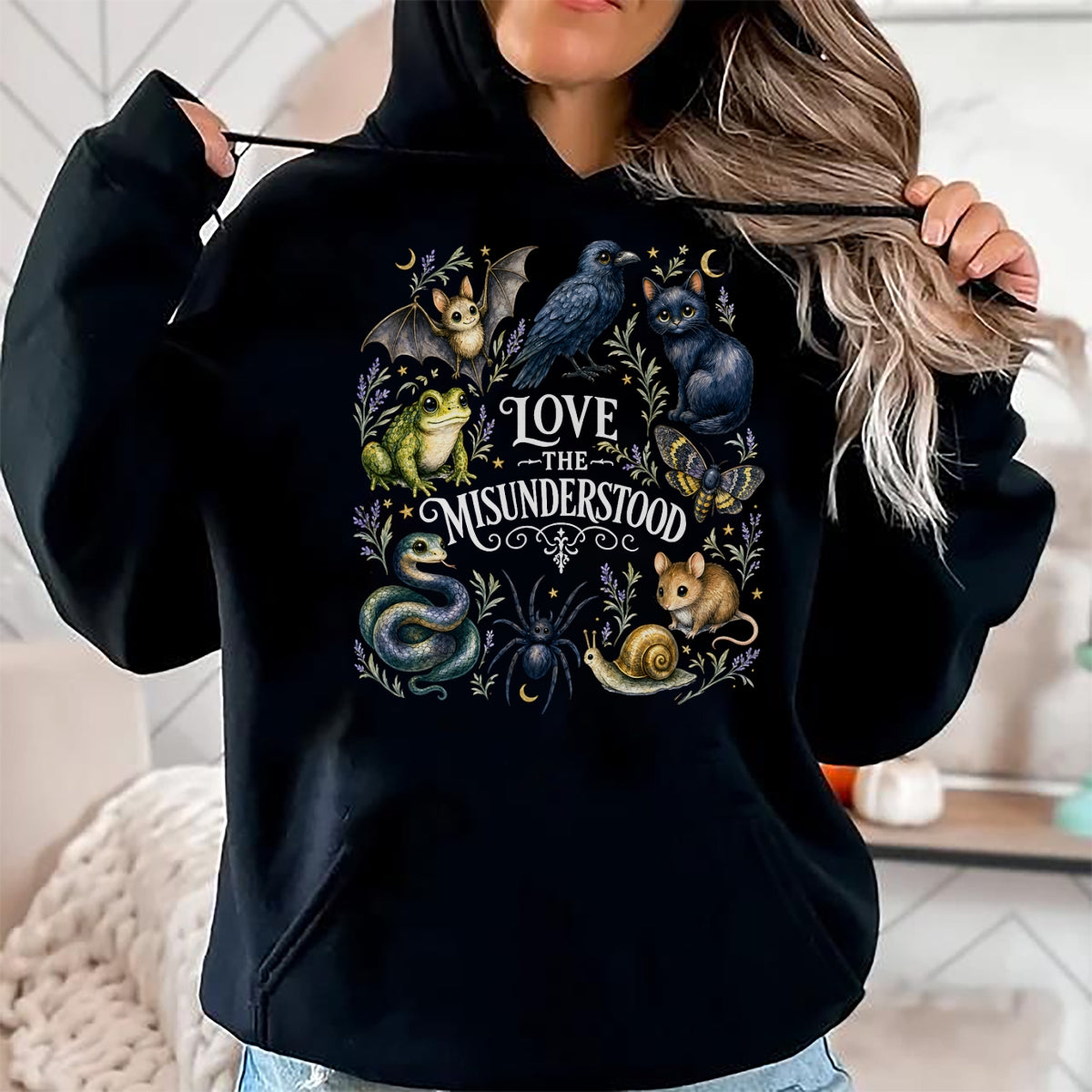 Cat Love Shirt, Funny Cat Lover Gift UnisexT-Shirt/Hoodie/Sweatshirt HLT00 - Love The Misunderstood Bat Frog Raven Snake Cat Moth Spider T-Shirt