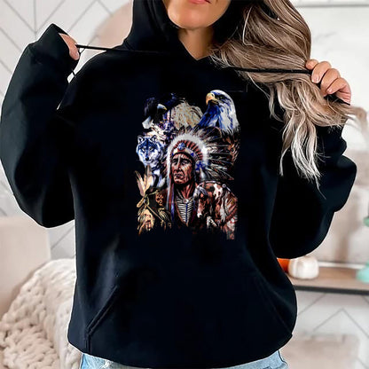 Native American T-Shirts, Vintage Native American Unisex T-Shirt/Hoodie/Sweatshirt HLT00 - American Indigenous Art Native Indian Chief Headdress