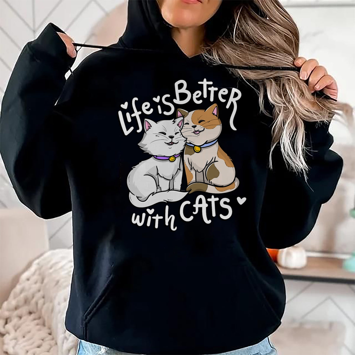 Cat Love Shirt, Funny Cat Lover Gift UnisexT-Shirt/Hoodie/Sweatshirt HLT00 - Valentine_s Cat Lover Life is Better with Cats Mother_s Day T-Shirt Small