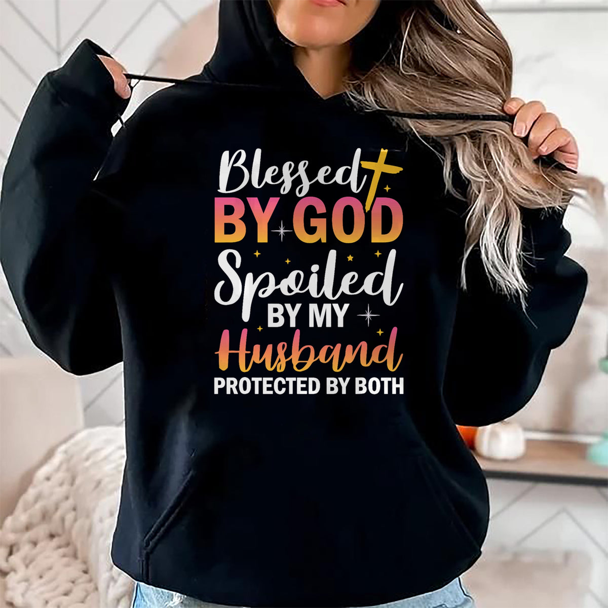 Best Wife Shirt, Wife and Husband Unisex T-Shirt/Hoodie/Sweatshirt HLT00 - Gift for wife T shirt, spoiled wife   Christian Wife Jesus Blessed By God Spoiled By My Husband T-Sh (1)
