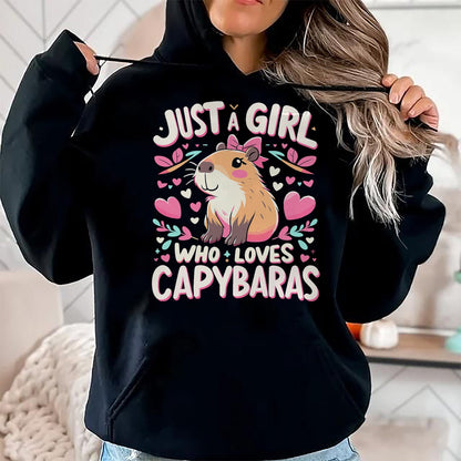 Cute Capybara Shirt, Funny Capybara Unisex T-Shirt/Hoodie/Sweatshirt HLT00 - Just a Girl who Loves Capybaras T-Shirt (5)