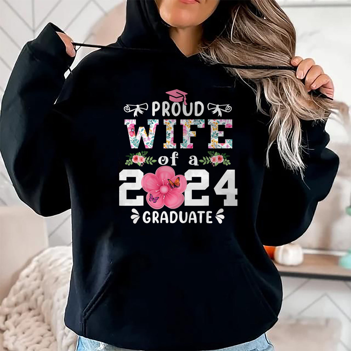Best Wife Shirt, Wife and Husband Unisex T-Shirt/Hoodie/Sweatshirt HLT00 - Gift for wife T shirt, lucky wife   Proud Wife of a 2024 graduate for family graduation T-Shirt