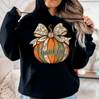 Best Thanksgiving Family Shirt , Funny Thanksgiving UnisexT-Shirt/Hoodie/Sweatshirt HLT00 - Thankful Pumpkin Bow Fall Autumn Thanksgiving Shirts Women T-Shirt