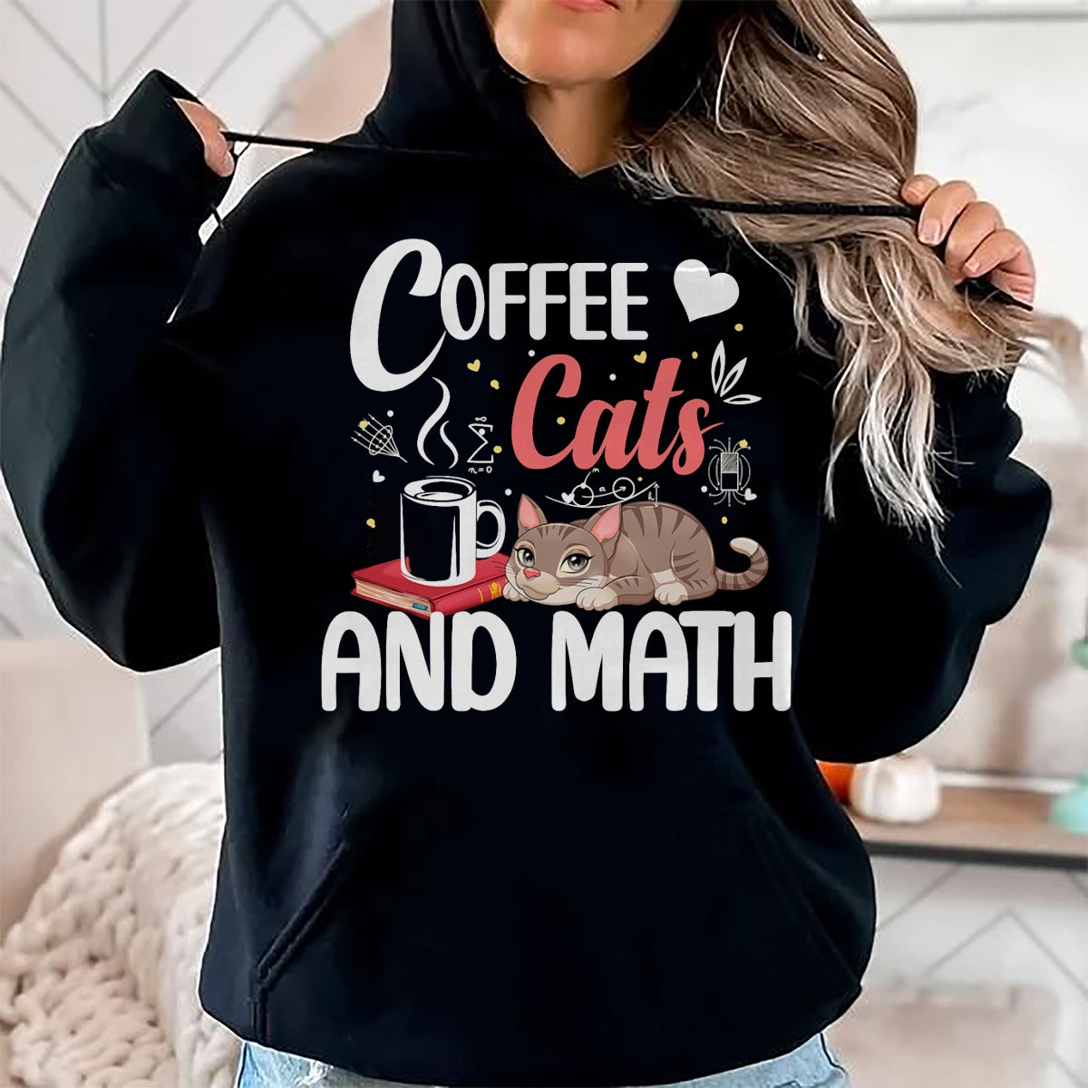 Cat Love Shirt, Funny Cat Lover Gift UnisexT-Shirt/Hoodie/Sweatshirt HLT00 - I Love Math Cats And Coffee Heart Mathematics Teacher T-Shirt
