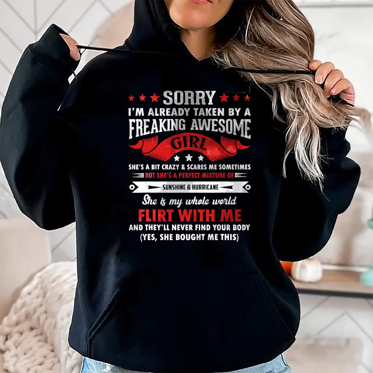Best Wife Shirt, Wife and Husband Unisex T-Shirt/Hoodie/Sweatshirt HLT00 - Mens Sorry I'm Already Taken By Freaking Awesome Girl Funny T-Shirt