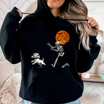 Hallowen Shirts for Family, Funny hallowen shirts, Hallowen Unisex T-Shirt/Hoodie/Sweatshirt HLT00 - Funny Spooky Humor Halloween Skeleton Chasing Dog T-Shirt