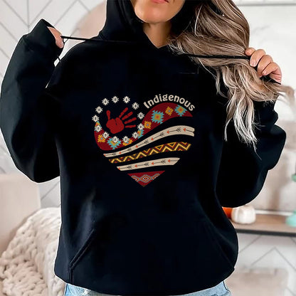 Native American T-Shirts, Vintage Native American Unisex T-Shirt/Hoodie/Sweatshirt HLT00 - Indigenous Native American Blood Red Hand Heart Shape Womens T-Shirt