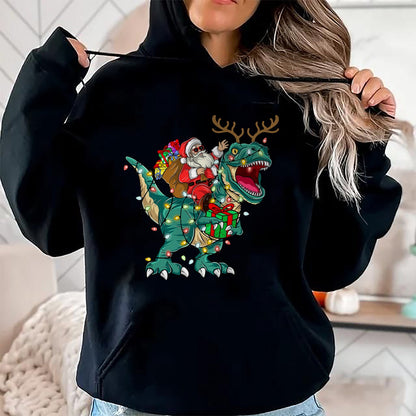 Christmas Shirts for Family, Funny christmas shirts, Christmas Unisex T-Shirt/Hoodie/Sweatshirt HLT00 - Santa Riding Dinosaur T rex Deer Kids Boys Men Christmas T-Shirt